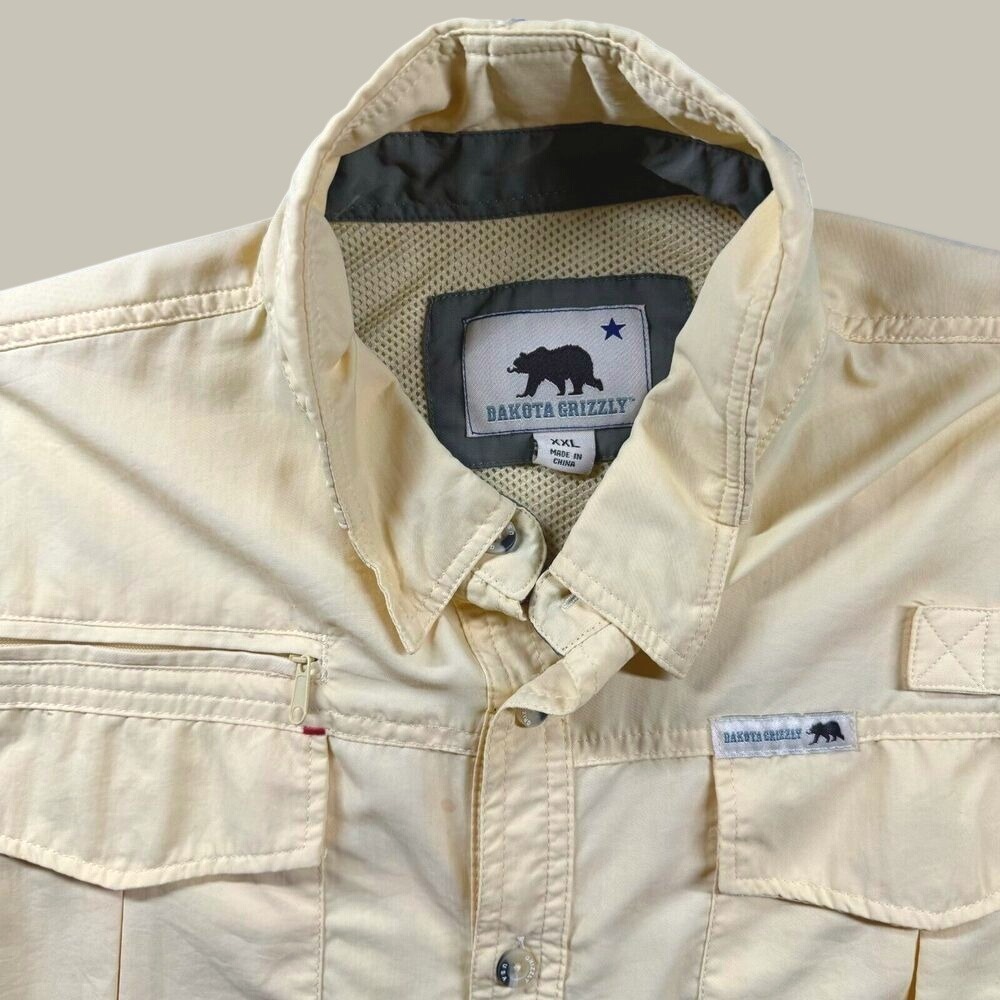 Dakota Grizzly Kenyon Fishing Shirt Men 2XL Pale Yellow Nylon Vented Roll Tab